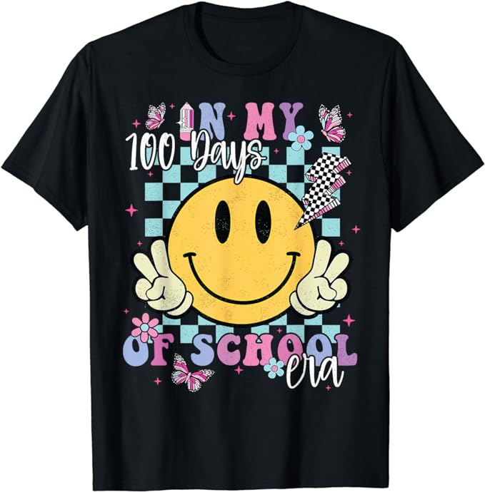 In My 100 Days Of School Era Retro Groovy 100th Day Teacher T-Shirt ...