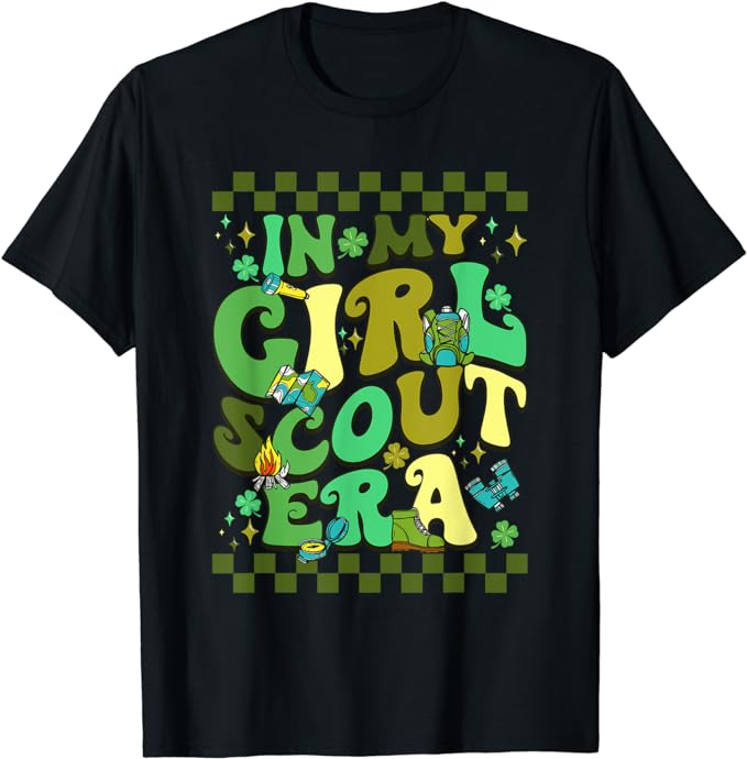 In My Scoutt Girl Era Shamrock Checkered Happy St Patrick’s T-Shirt