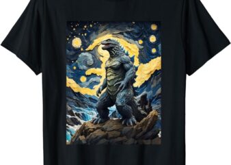 Japanese Monster Kaiju in Van Gogh Starry Night T-Shirt