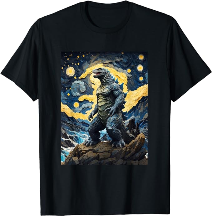 Japanese Monster Kaiju in Van Gogh Starry Night T-Shirt