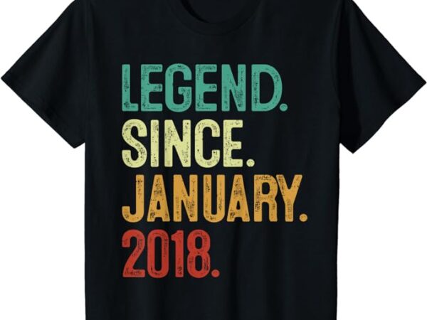 Kids 6 years old legend since january 2018 6th birthday t-shirt
