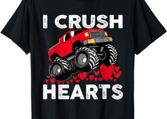 Kids Valentines Monster Truck Boys Toddler I Crush Hearts T-Shirt