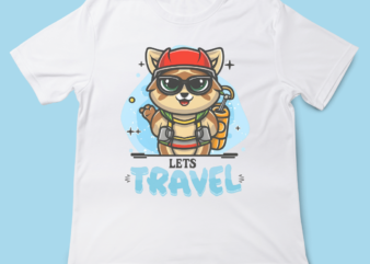 Lets Travel, Cute Cat, Cat travel, T-shirt design, adorable cat t-shirt, instant download, travel with cat, cat mom, cat dad