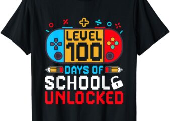 Level 100 Days Of School Unlocked Gamer Boys Funny 100th Day T-Shirt