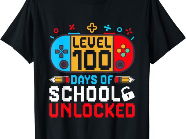 Level 100 days of school unlocked gamer boys funny 100th day t-shirt