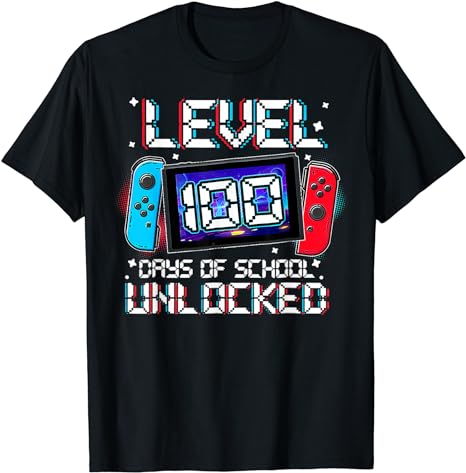 Level 100 Days Of School Unlocked Gamer Video Games Boys T-Shirt