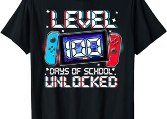 Level 100 Days Of School Unlocked Gamer Video Games Boys T-Shirt