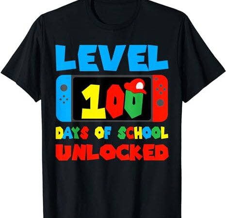 Level 100 days of school unlocked video games boys gamer t-shirt