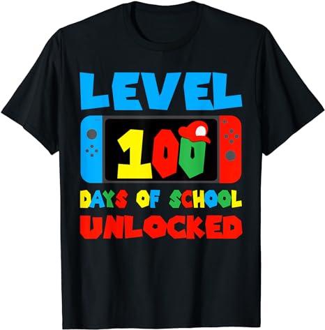 Level 100 Days Of School Unlocked Video Games Boys Gamer T-Shirt