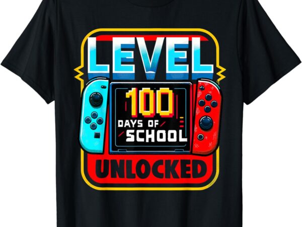 Level 100 days of school unlocked game controller gamer boys t-shirt