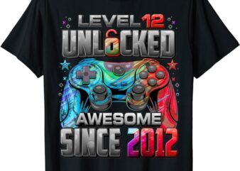 Level 12 Unlocked Awesome Since 2012 12th Birthday Gaming T-Shirt