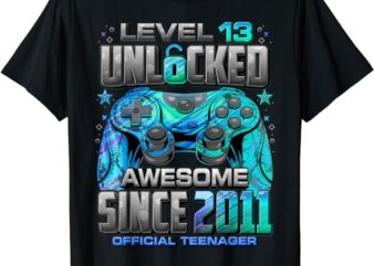 Level 13 Unlocked Awesome Since 2011 13th Birthday Gaming T-Shirt 1