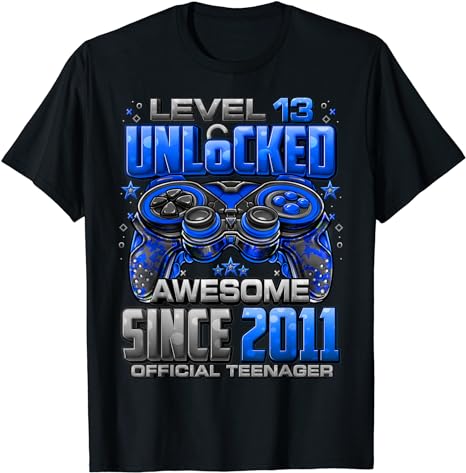 Level 13 Unlocked Awesome Since 2011 13th Birthday Gaming T-Shirt