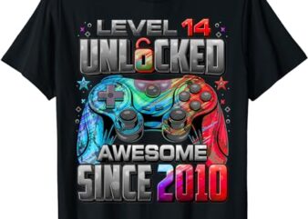 Level 14 Unlocked Awesome Since 2010 14th Birthday Gaming T-Shirt