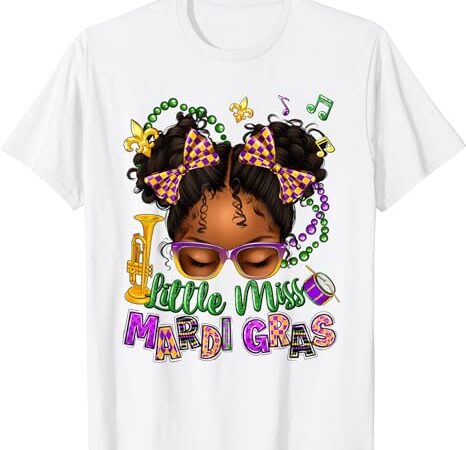 Little miss mardi gras afro messy bun girls kids new orleans t-shirt