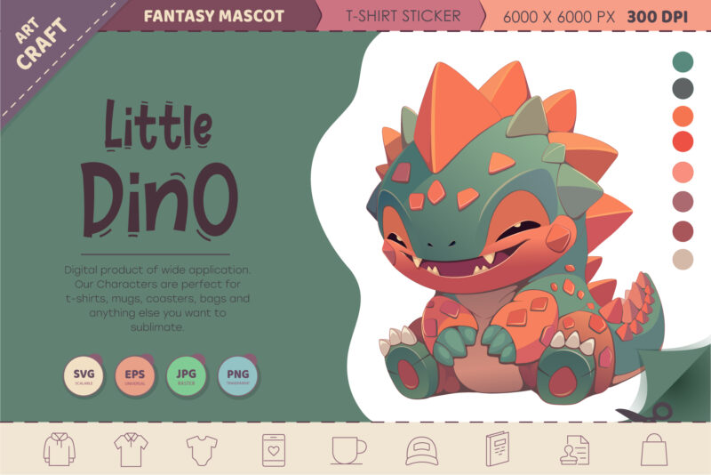 Little smiling dino. T-Shirt, PNG, SVG.