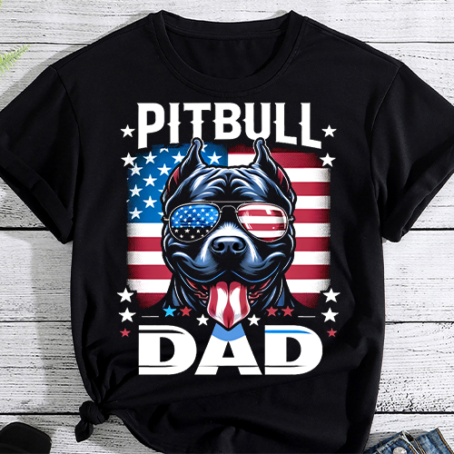 Best Pitbull Dad Ever Shirt American Flag 4th Of July Gift T-Shirt