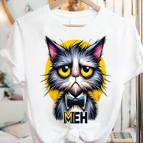 Funny Meh Cat Gift for Cat Lovers T-Shirt PNG FIle