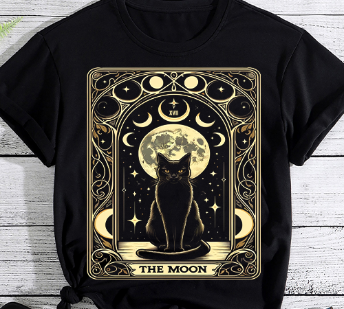 Tarot card crescent moon and cat graphic t-shirt
