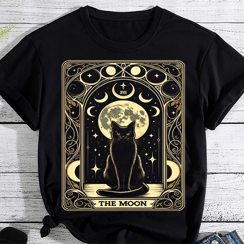 Tarot Card Crescent Moon And Cat Graphic T-Shirt - Buy t-shirt designs