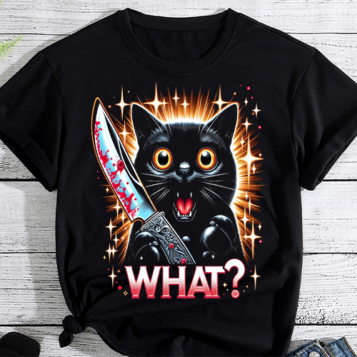 Cat What Funny Black Cat Shirt, Murderous Cat With Knife T-Shirt PNG File