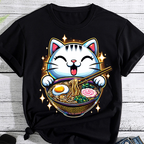 Ramen Cat Kawaii Anime Japanese Kawaii Neko T-Shirt PNG File