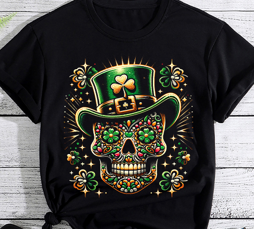 Sugar skull saint patricks day of dead t-shirt