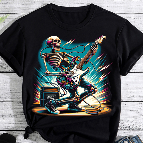 Skeleton Playing Guitar – Rock And Roll Graphic Band Tees T-Shirt
