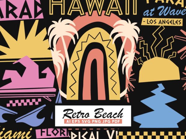 Retro bach graphic t-shirt design, vintage beach vector design