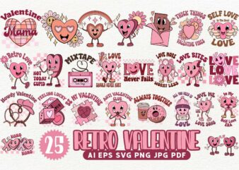 Retro valentines day bundle, Valentine SVG bundle t shirt design online