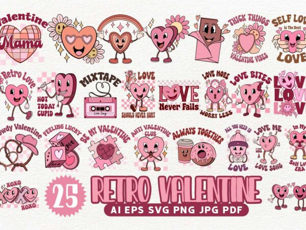 Retro valentines day bundle, valentine svg bundle t shirt design online