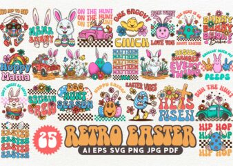 Retro easter bundle, easter sublimation t shirt designs bundle