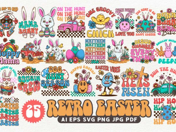 Retro easter bundle, easter sublimation t shirt designs bundle