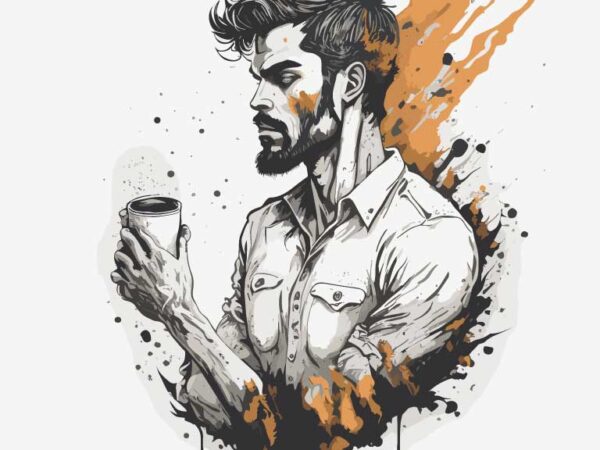 Man with a coffe drink t shirt designs for sale