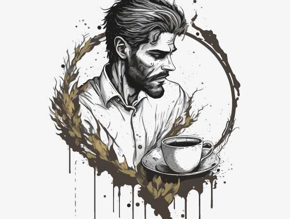 A man with coffe drink t shirt vector