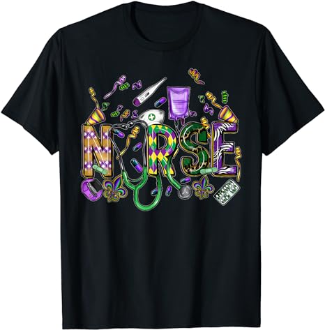 Mardi Gras Day Nurse New Orleans Nursing Festival Party T-Shirt