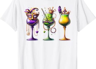 Mardi Gras Glass Of Wine Funny Drinking Wine Festival Parade T-Shirt