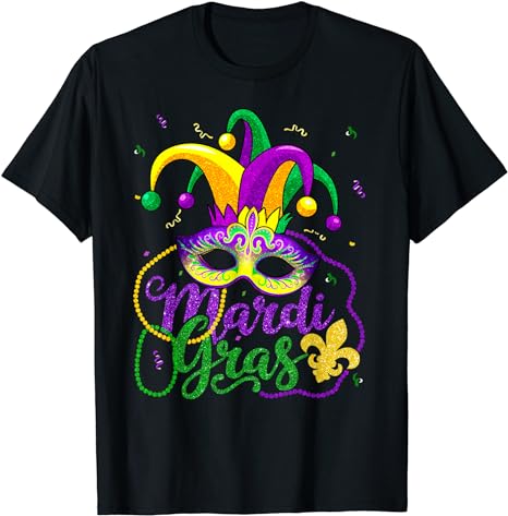 Mardi Gras Shirts For Women Kids Men Beads Mask Feathers Hat T-Shirt