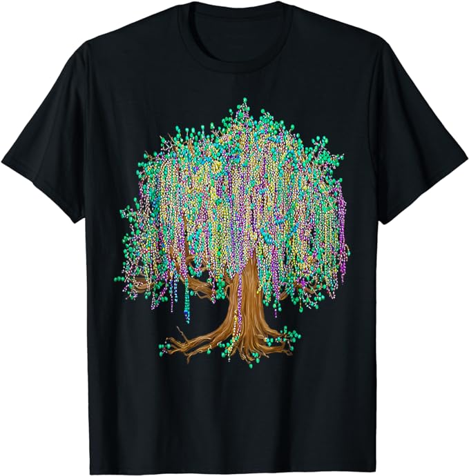 Mardi Gras Tree Beads New Orleans 2024 Watercolor Festival T-Shirt