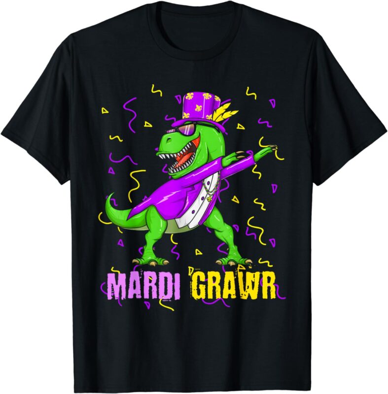 Mardi Grawr T-Rex Dino Toddler Kids Mardi Gras Boys Gift T-Shirt