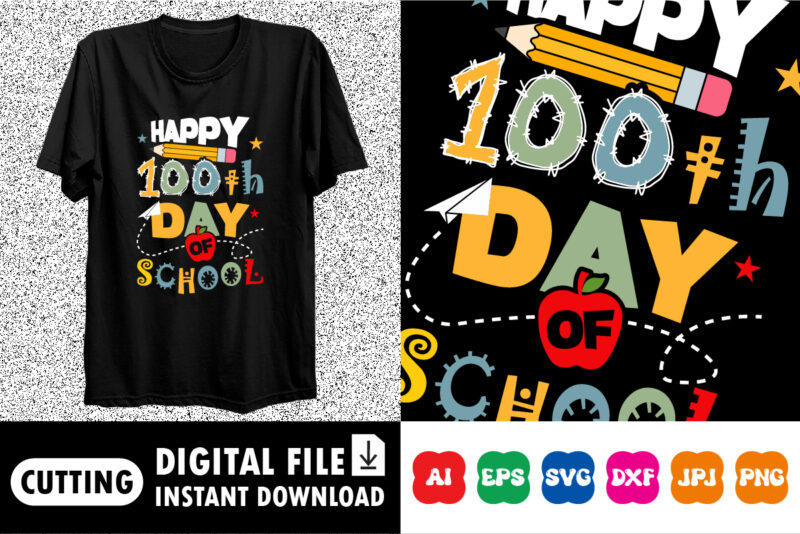 Happy 100th day of school Happy back to school day shirt print template, typography design for kindergarten pre k preschool, last and first