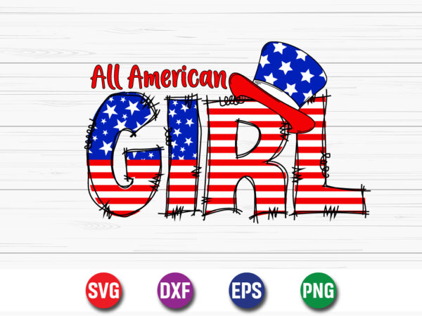 All american girl 4th of july american flag t-shirt design print template