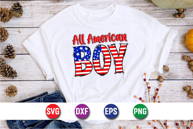 All American Boy 4th of July American Flag T-Shirt Design Print Template