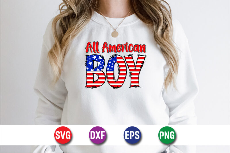 All American Boy 4th of July American Flag T-Shirt Design Print Template