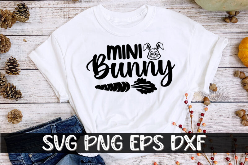 Mini Bunny Happy Easter Sunday T-shirt Design Print Template