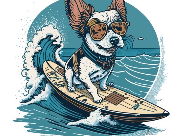 Dog surfer t shirt vector illustration