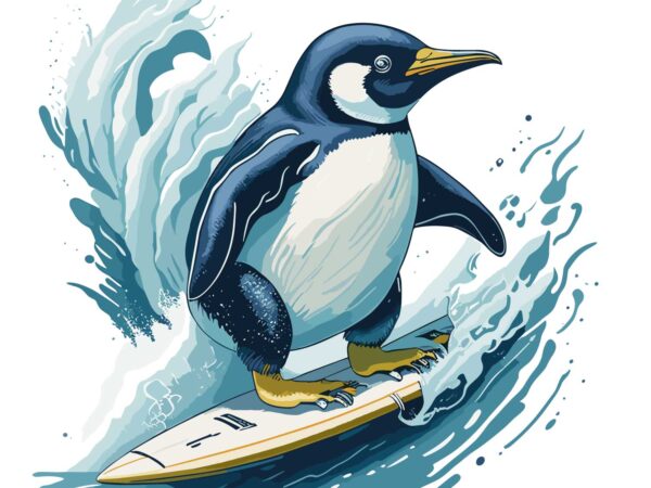 Penguin on surfing t shirt illustration