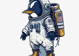 Penguin Wearing Astronot t shirt illustration