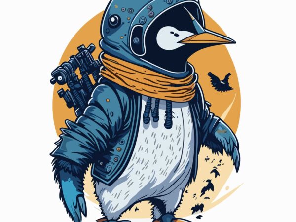 Penguin astronot t shirt illustration