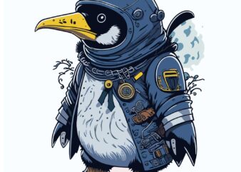 Penguin Astronot t shirt illustration